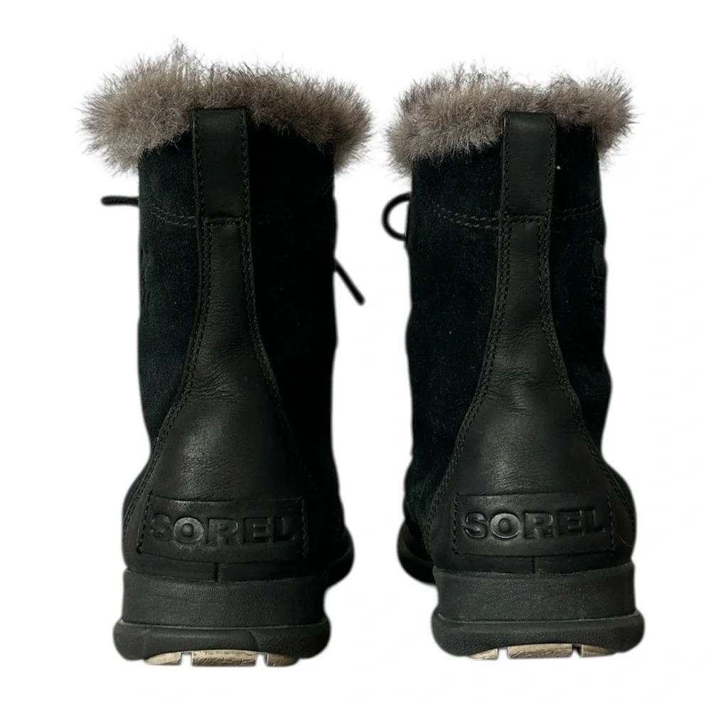 Sorel Women's Explorer Joan Snow‎ Boots in Black Suede & Leather Winter Size 8.5